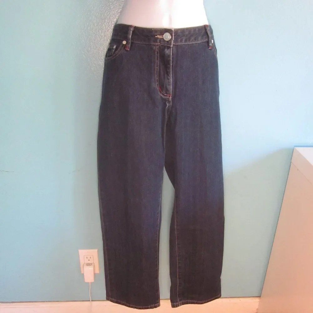 Faconnable Womens Size 10 Cropped Dark Denim Jeans Straight Leg 9.5